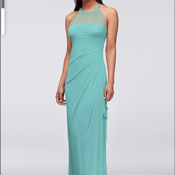 david's bridal spa bridesmaid dress Kaylani Graceful Scoop Ruched Floor Length Chiffon Bridesmaid Dresses, Blushing Pink main image 1